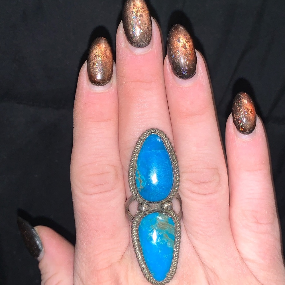 Double Turquoise crawler Ring - Picture 2 of 3